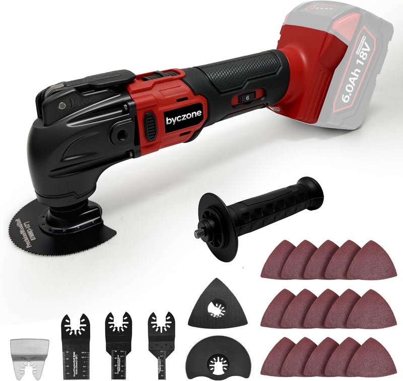 byczone Cordless Oscillating Multitool Compatible with Milwaukee 18V Battery, Tool Only, 6 Speeds 8,500-21,000 RPM, Bulit-in LED Light, 22 Accessories, Oscillating Power Tool for Scraping Cutting Sanding - Image 1